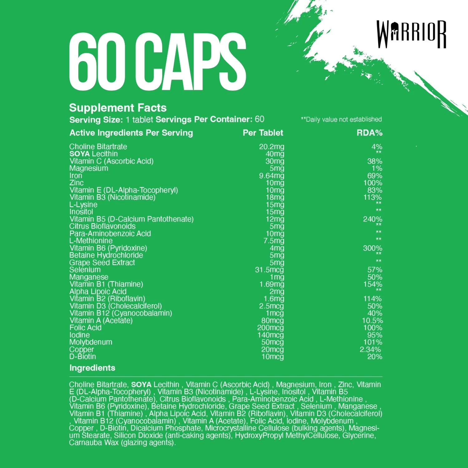 Warrior Multi Vitamin - 60 Tabs (2 Month Supply) - Image 7