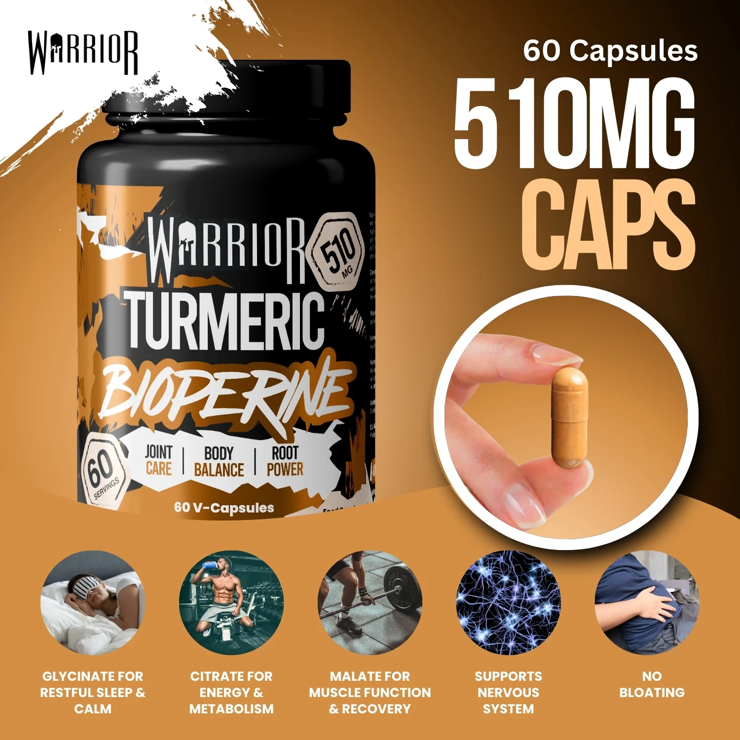 Warrior Turmeric with Bioperine 510mg - 60 Vegan Caps - Image 3
