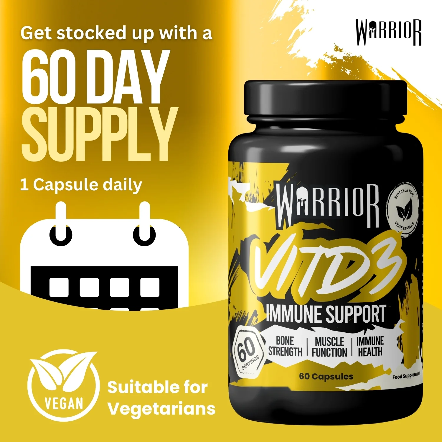 Warrior Vitamin D3 – 4000 IU (60 Tablets) | High Strength Immunity, Bone, Mood & Muscle Support - Image 4