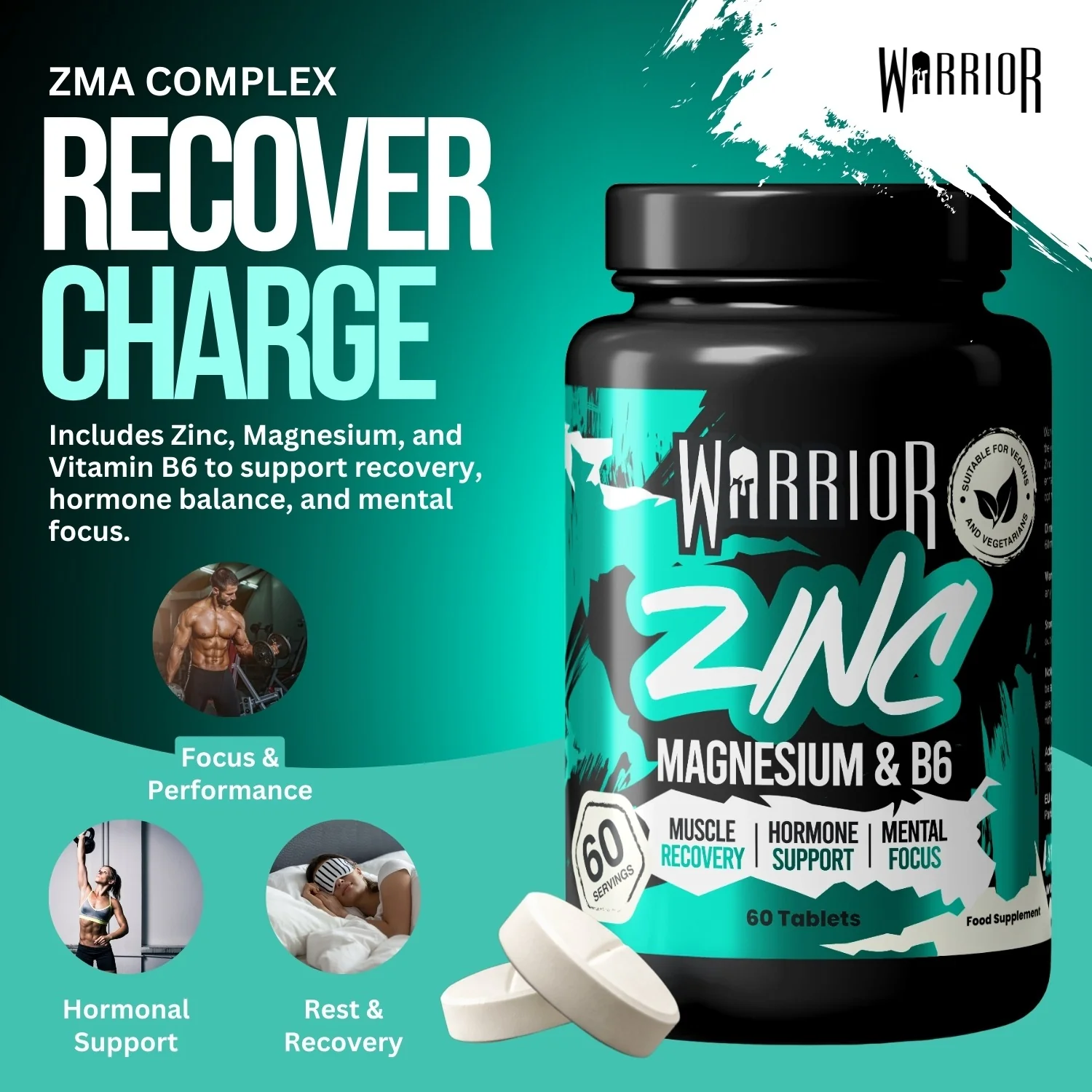 Warrior Zinc – Zinc, Magnesium & Vitamin B6 (60 Tablets) | Sleep, Recovery & Natural Hormone Support - Image 5